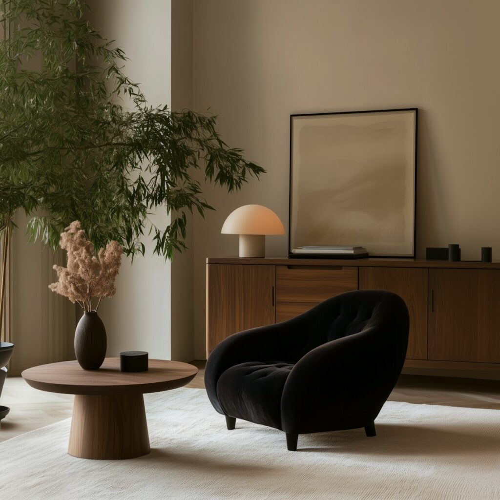 Chair and round table in living room