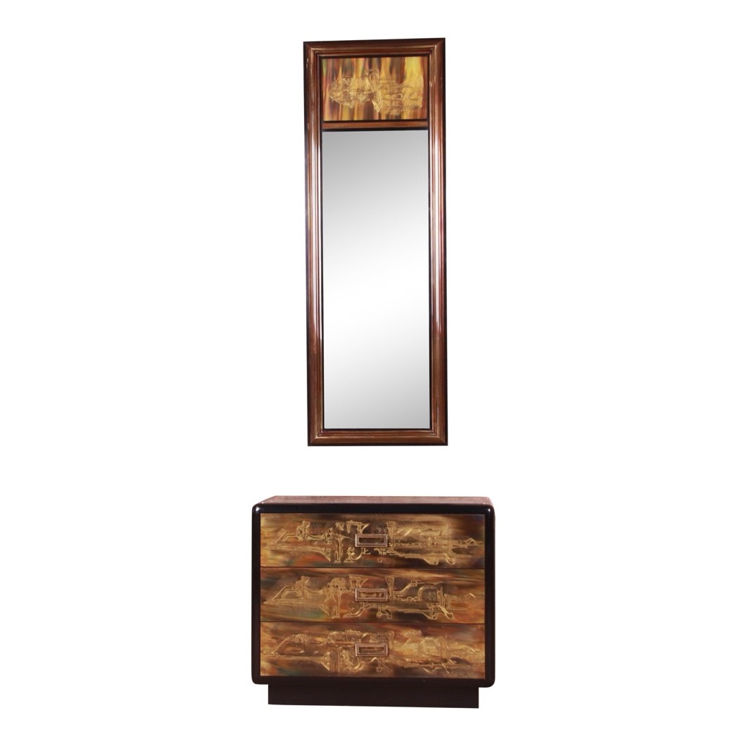mcm mirror and chest gold