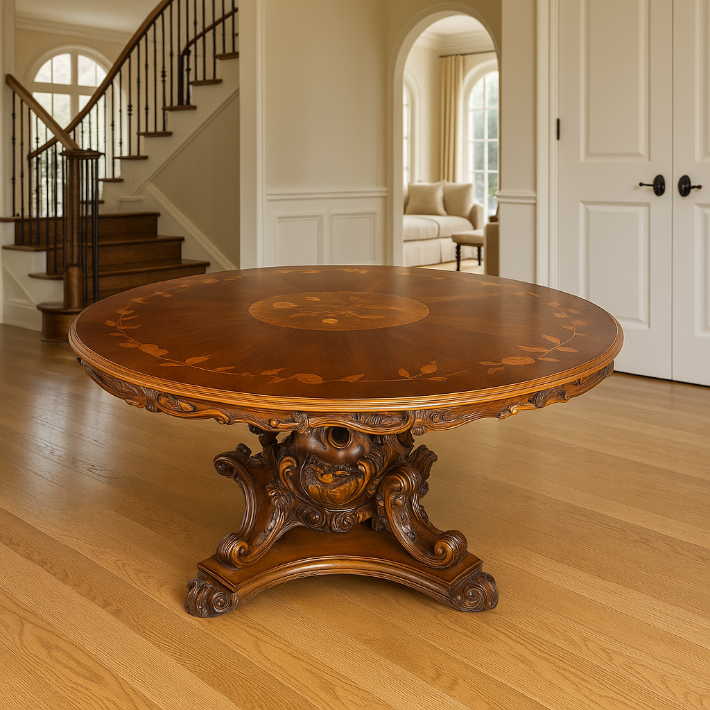 Antique French Walnut Marquetry Center Table- Late 18th to early 19th Century