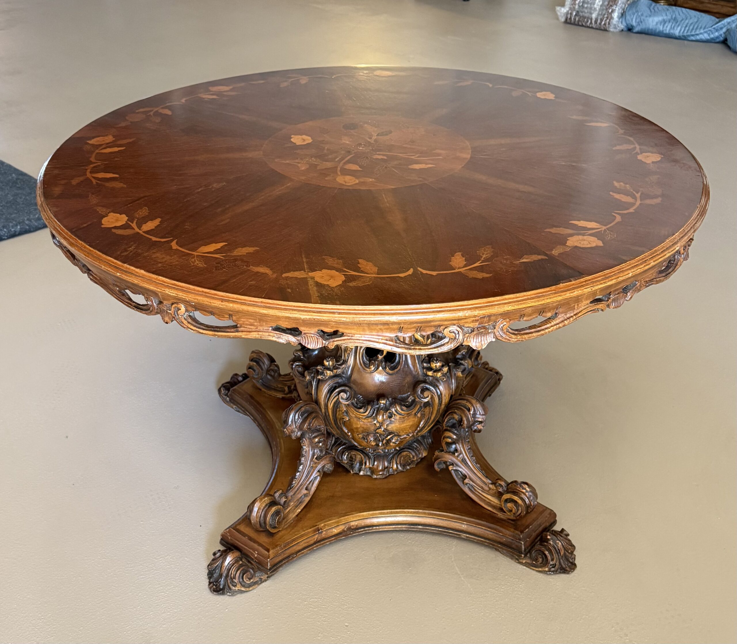 Antique French Walnut Marquetry Center Table- Late 18th to early 19th Century - Image 4
